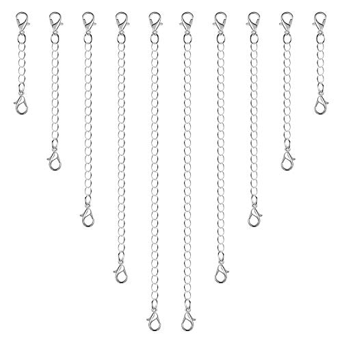 Anezus 10Pcs Necklace and Bracelet Extenders Silver, Chain Extenders for Jewelry Making (Assorted Sizes) - color: Silver