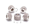 AD Beads Zircon Pave Rhinestones Big Hole Rondelle Spacer Beads 6x7mm 5Pcs Clear on Silver - color: 5 Pcs Clear on Silver 3 Row Rondelle (6x7mm)