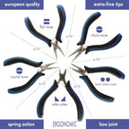 The Beadsmith Ergonomic Plier Set – 5-Piece Kit: Chain Nose, Round Nose, Flat Nose, Bent Chain Nose & Semi-Flush Side Cutter – Extra-Fine Tips, Comfortable Ergonomic Grip & Double-Leaf Springs - style: 5 Piece Kit