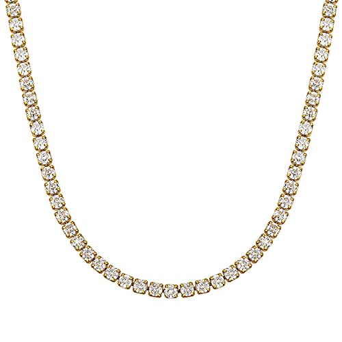 Richsteel Clear/Black 3mm Cubic Zirconia Tennis Chain Necklace for Women and Men 16/18 Inch Stainless Steel/Gold Plated Jewelry(with Gift Box) - style: 02-Gold Plated-Clear CZ