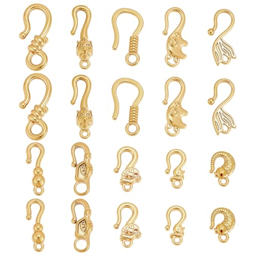 PH PandaHall 20PCS Stainless Steel S-Hook Clasps, 10 Styles Golden S-Hook Jewelry Clasp Necklace Clasp Connectors for Necklace Bracelet Pendant Purse Making Keychain Handmade Crafts Jewelry - color: Gold