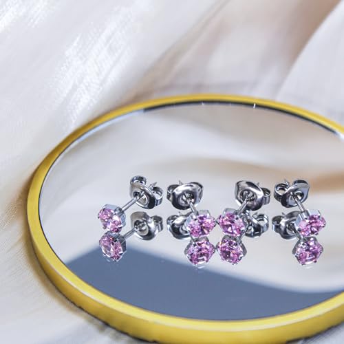 Nunpag 12 Pcs Ear Piercing Kit Disposable Ear Piercing Gun Kit with 4 Pcs 6 Prong Setting Cubic Zirconia Earrings Stud 316L Stainless Steel Easy to Use at Home Self Ear Piercer Gun Kit Tool, Silver - color: Silver-Pink