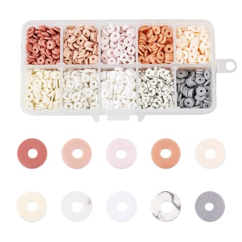 Beadthoven 2030pcs 6mm Vinyl Heishi Clay Beads, Vintage Boho Pink Color Polymer Clay Beads Loose Handmade Heishi Disc Flat Spacers for DIY Bracelet Necklace Jewelry Making Pink Gray Beige White - color: Vintage Pink Theme
