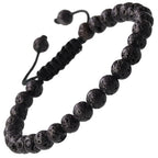 MASSIVE BEADS Natural Healing Power Gemstone Crystal Beads Unisex Adjustable Macrame Bracelets - color: Black Lave, size: 6mm