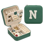 PATIKIL Travel Jewelry Case, N Initial Small Travel Jewelry Box Organizer Rings Earrings Storage Case Personalized Gifts for Women Girls Birthday Christmas Bridesmaid Gifts, Dark Green - style: N