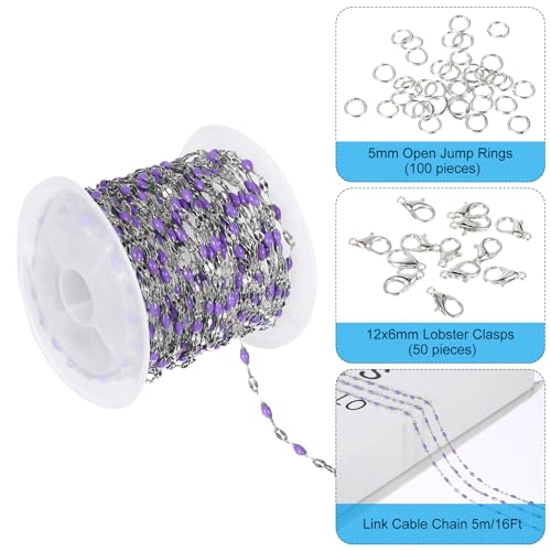 PATIKIL Stainless Steel Jewelry Chain, 16Ft 2mm Purple Enamel Link Cable Chains for Necklace Earring Bracelet Findings Jewelry Making Trucker Hat Chains, Silver/Purple - color: Silver/Purple