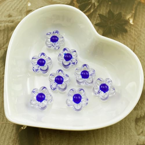 150Pcs Acrylic Flower Beads Candy Color Transparent Plastic Pastel Spacer Beads with Hole for DIY Crafts Wind Chimes Suncatcher Necklaces Bracelets Earrings Jewelry Making(Sapphire) - color: Sapphire