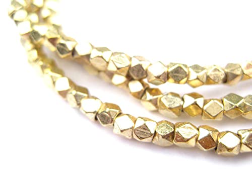 The Bead Chest Cornerless Cube Beads - Full Strand of Faceted Ethnic Metal Spacers (3mm, Gold) - color: Gold, size: 3mm