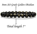 Angelstones Handmade Natural Healing Gemstone 8mm Round Beads Stretch Crystal Bracelet 7 Inch Unisex - color: Golden Obsidian