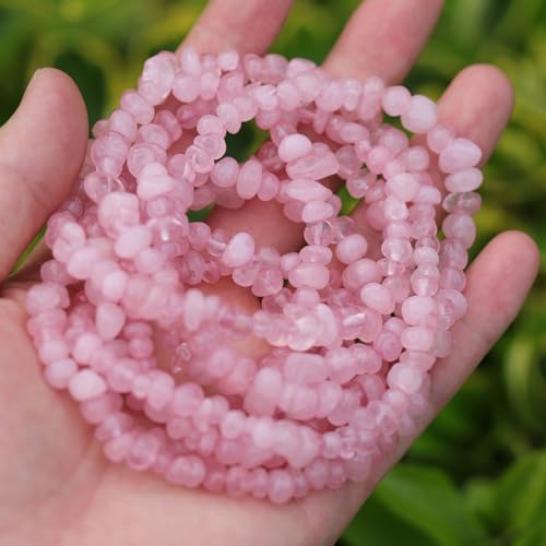 400pcs Natural Chip Stone Beads for Jewelry Making Rose Quartz 5-8mm Irregular Gemstones Healing Crystal Loose Rocks Bead Hole Drilled for Ring Earrings Necklace Bracelet Making DIY Art Crafts - color: Rose Quartz (2 Strands-62")