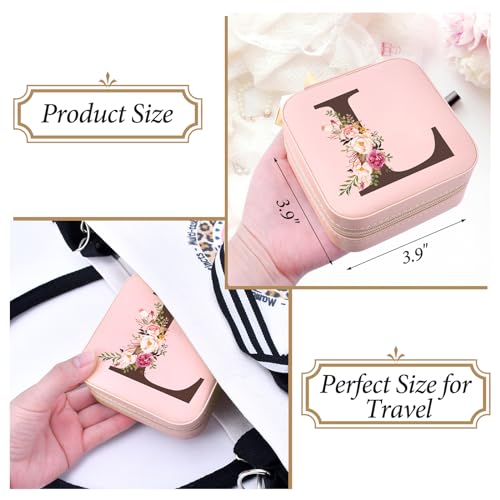 Preppy Travel Jewelry Gifts for Teen Girls, Travel Jewelry Box Personalized Christmas Gifts Stocking Stuffers for Women, Fashion Travel Essentials Trendy Stuff Easter Basket Stuffers, Initial L - style: L