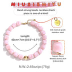 Chunky Necklaces for Women, Trendy Colorful Square Acrylic Resin Beads Statement Choker Necklace, Lightweight Boho Summer Beach Vacation Jewelry - color: pink
