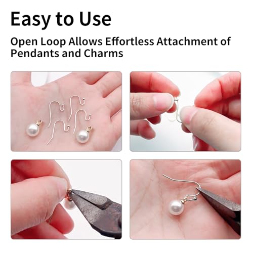 100Pcs Stainless Steel Earring Hooks French Hook Ear Wires for Earrings Jewelry Making Sterling Silver Wire Findings Dangle Pieces for DIY Craft Accessories