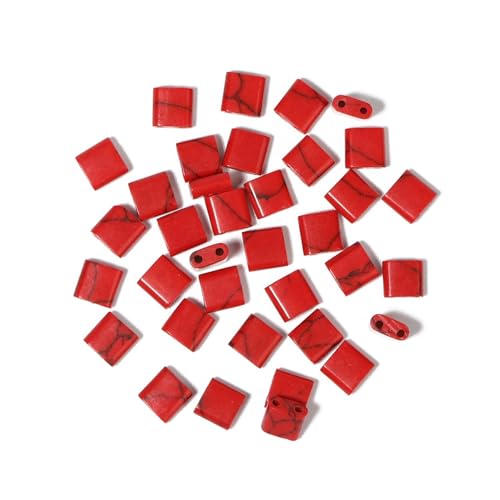 Natural Red Turquoise Stone Beads, Each Approximately 5x5x2mm Square 2-Hole Spacer Bead, are Used to Make Bracelets, Earrings, Necklaces, with Each String Measuring 15-16 Inches - color: Red Turquoise