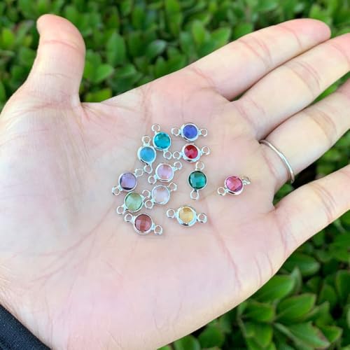 1 Set Adabele Grade A Mixed Birthstone Connector Links 6mm Small Crystal Bead Sterling Silver Plated (12pcs) for DIY Craft Jewelry Making CCP26 - color: Silver, size: 6mm (0.24") -12pcs