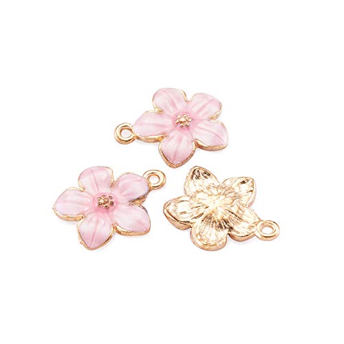 Beadthoven 100pcs Enamel Charms Cherry Blossom Daisy Flower Pendants Gold Plated Small Cute Bulk for Jewelry Making Bracelet Necklace Earrings Keychain DIY Accessories - color: 0Pink