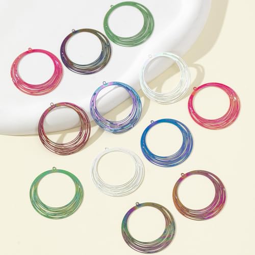 Dazzling Colorful Filigree Charms Hollow Out Multicolor Geometric Filigree Pendants for DIY Jewelry Making Earrings Necklaces Components - color: Round-2