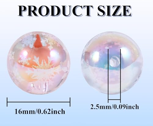 15Pcs Acrylic Beads Round 16mm UV Bead in Bead with Snowflake Print Fit for DIY Jewelry Bracelet Necklace Keychain Beadable Pens Mobile Phone Chain Making Cute (Snowflake-Mixed Color) - color: Snowflake-Mixed color
