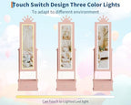 Kids Jewelry Armoire Cabinet with Full-Length Mirror,46"Jewelry Armoire with Led Light, Kids Jewelry Organizer with 3 Storage Drawers,Kids Vanity Dress Up Mirror Jewelry Cabinet for Girls（light Pink) - size: Light pink