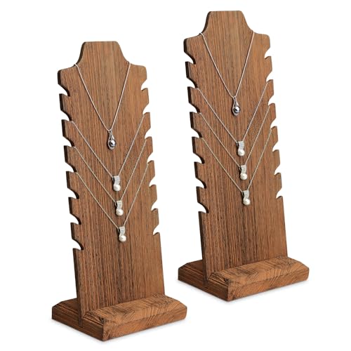 MOOCA 2 Pcs Lightweight Wooden Necklace Display Stand - Freestanding Easel Holder for Multiple Necklaces, Brown Color - color: Brown, 2 Pieces
