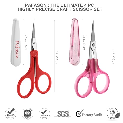 PAFASON Small Craft Scissors Set Straight Precision Fine Tip All Purpose for Scrapbooking Quilting Sewing Knitting Embroidery Cross Stitch Crochet Thread Yarn Paper Fabric Detail Cutting, Safety Case - style: Classic
