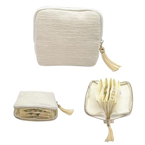 Small Travel Jewelry Case - Jewelry Travel Organizer Bag with Tassel Zipper for Bracelets, Necklaces, Bangles, Jewelry Organizer Storage Bag Gift for Women Girls - LJB001-Beige - color: Beige