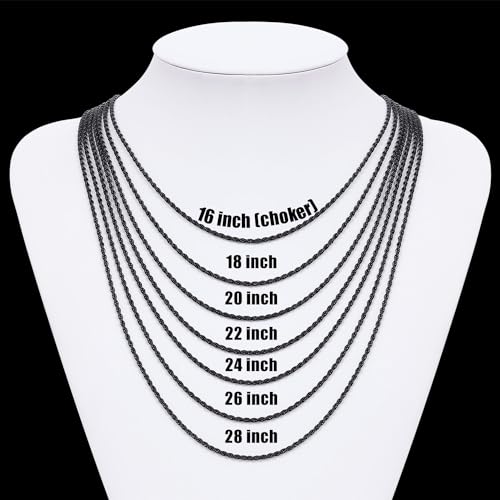 Fiusem 18K Gold Plated Rope Chain for Men, 18K Gold Plated/Black Chain Necklace, Stainless Steel Necklace for Men and Women, Jewelry Gifts - size: 24 Inches, style: Black 2.5mm