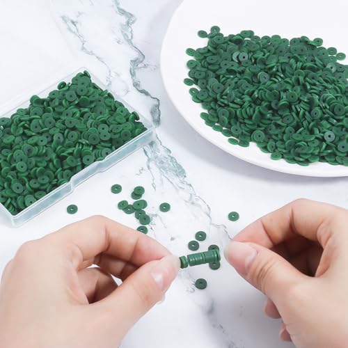 Forest Green Polymer Clay Beads, 6mm Heishi Bead for Jewelry Bracelets Necklace Making 1000PCS - color: Evergreen
