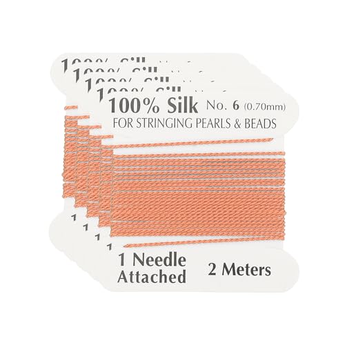 PATIKIL Silk Cord Thread, 5 Pcs Pure Silk Beading Thread Cord Size 0.6 mm with The Knotting Pearls Needle Attached, Tangerine - color: Tangerine