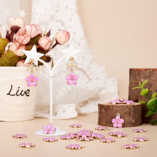 Beadthoven 100pcs Enamel Charms Cherry Blossom Daisy Flower Pendants Gold Plated Small Cute Bulk for Jewelry Making Bracelet Necklace Earrings Keychain DIY Accessories - color: 0Lilac
