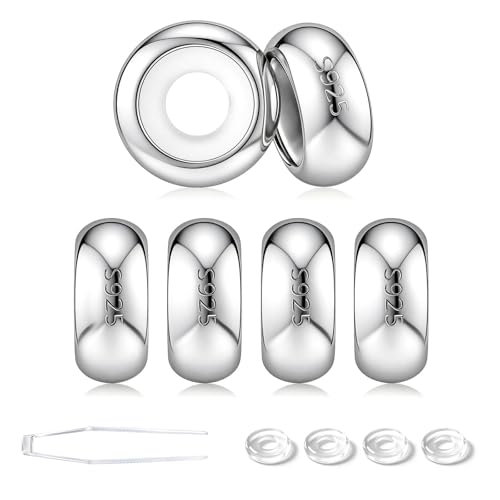 GW Stopper Charms 925 Sterling Silver Round Rondelle Spacer Beads with Exquisite Velvet Bag for Charm Bracelets for Women - color: Silver-6PCS