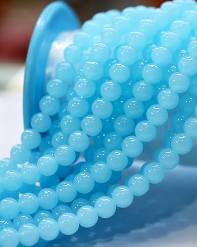 8mm Glass Beads 46PCS Glass Beads for Jewelry Making Charm Round Loose Bead for Bracelet Making Kit (Light Lake Blue Jade) - color: Light Lake Blue Jade