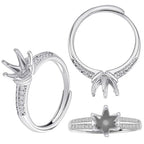 Beebeecraft 1 Box 4Pcs Prong Ring Blanks 925 Sterling Silver Plated Adjustable Prong Ring Setting Component Findings for Jewelry Making Kit Supplies