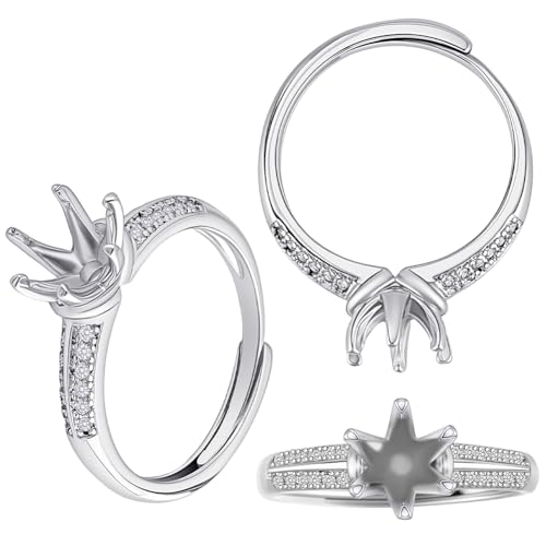 Beebeecraft 1 Box 4Pcs Prong Ring Blanks 925 Sterling Silver Plated Adjustable Prong Ring Setting Component Findings for Jewelry Making Kit Supplies