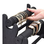 Ikee Design 2 Pcs Set Wooden 2-Tier Bar Bracelet Bangle Jewelry Display Organizer Stand, Wood Bracelet Bangle Holder, 11.75 W x 5.38 D x 8 H in,Black Color - color: Black, 2 Pieces