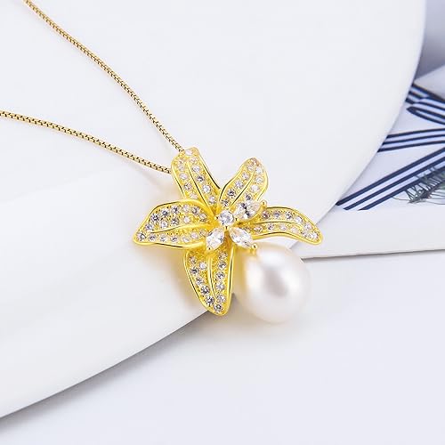 Sterling Silver Gold Plated CZ Leaf Bail Pin Pendant Fitting for Pearl Jewelry, Design Pendant Mount for Women DIY Jewelry Making