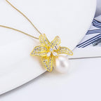 Sterling Silver Gold Plated CZ Leaf Bail Pin Pendant Fitting for Pearl Jewelry, Design Pendant Mount for Women DIY Jewelry Making