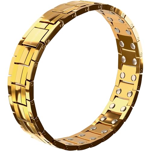 POLLDAN® 3X Power Magnetic Bracelets For Men | 6200 Gauss Strength Mens Titanium Bracelet with Fold-Over Clasp, Adjustable Length, Gift Box, Sizing Tool | Innovative Magnets Alloy - Patent - color: 2X Gold