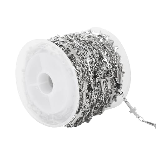 5 Meters Stainless Steel Cross Link Chains in Bulk for DIY Men Women Jewelry Making with Lobster Clasps, Jump Rings (Silver) - color: silver