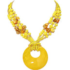 Coiris Shell Pendant Statement Strand Necklace for Women Boho Multi Beads Natural Stone Colorful Necklace Bohemian Handmade Chunky Shell Beaded Collar Jewelry for Women - color: Yellow