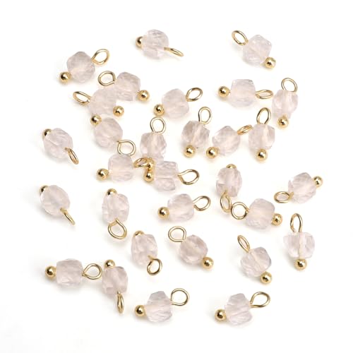 Beadia Natural Faceted Cube Stone Charms 4mm 30pcs with Untarnish Metal Accessories Loose Square Beads for DIY Jewelry Making - color: White Quartz