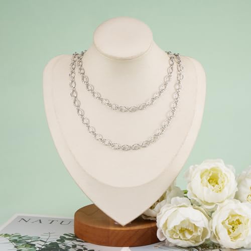 KYUNHOO 3 Meters Stainless Steel Necklace Chains for Jewelry Making Embossed Cable Links on Roll Rhombus Sunflower Shape Craft Chain with Lobster Clasps Jump Rings - color: Sunflower Silver
