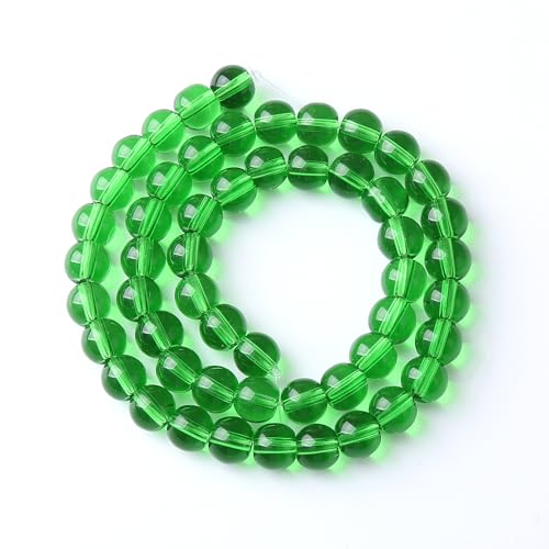 46pcs 8mm Smooth Green Crystal Glass Quartz Beads Round Loose Beads for Jewelry Making DIY Bracelet Necklace 15" Energy Healing Power Stone Beads(8mm, Green Crystal Glass) - color: Green Crystal Glass, size: 8mm
