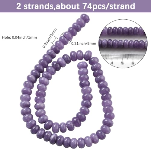 1 Box 2 Strands 148PCS 5X8MM Dark Purple Natural White Jade Dyed Beads with Hole Abacus Disk Gemstone Rondelle Stone Loose Spacer Charms Bead for Jewelry Making Bracelet DIY Craft Supply - color: Purple, size: 148pcs