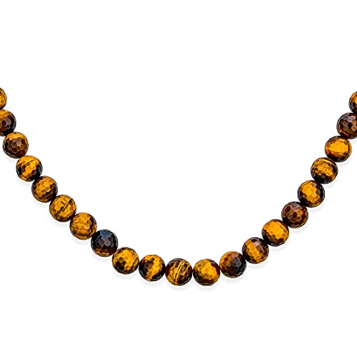 Simple Classic Hand Knotted Created Semi Precious Gemstone Round Ball 10MM Bead Strand Choker Collarbone Necklace Western Jewelry For Women Toggle Clasp 15 17 19 Inch - color: Brown Tigers Eye