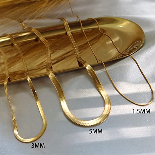 CHESKY Gold Necklace for Women-14K Plated/S925 sterling silver Snake Chain Necklace Dainty Simple Chunky Herringbone Necklace Gold Choker Necklaces Jewelry for Women Mothers Day Gifts for Mom - color: gold, style: 3mm 14 inch snake