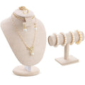 RattanView 2 Pcs Jewelry Display Set Necklace Mannequin Bust T Bar Bracelet Holder for Earring Necklace Ring Display - color: Flaxen