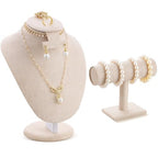 RattanView 2 Pcs Jewelry Display Set Necklace Mannequin Bust T Bar Bracelet Holder for Earring Necklace Ring Display - color: Flaxen