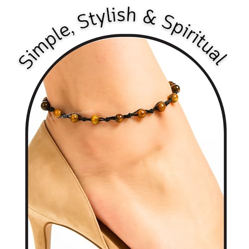 Amazing Gemstone Crystal Anklet Ankle Bracelets for Women - Waterproof Beaded Healing Crystal Anklets, Plus Size Chakra Gemstone Bead Anklet - color: Tigers Eye, style: Hand Knotted