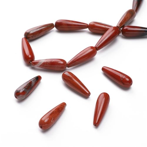 BEADIA Natural Redstone Teardrop Stone Beads 10x30mm 12pcs Dangle Earring Charm for DIY Jewelry Making - color: Redstone